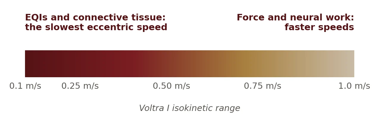The Voltra I isokinetic speed range. How I use the Voltra I's isokinetic speed range. Slow speeds for EQIs and connective tissue; faster speeds for force output and neural development.